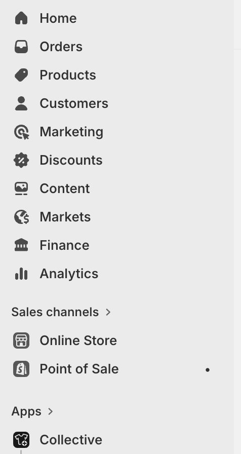 Shopify admin sidebar