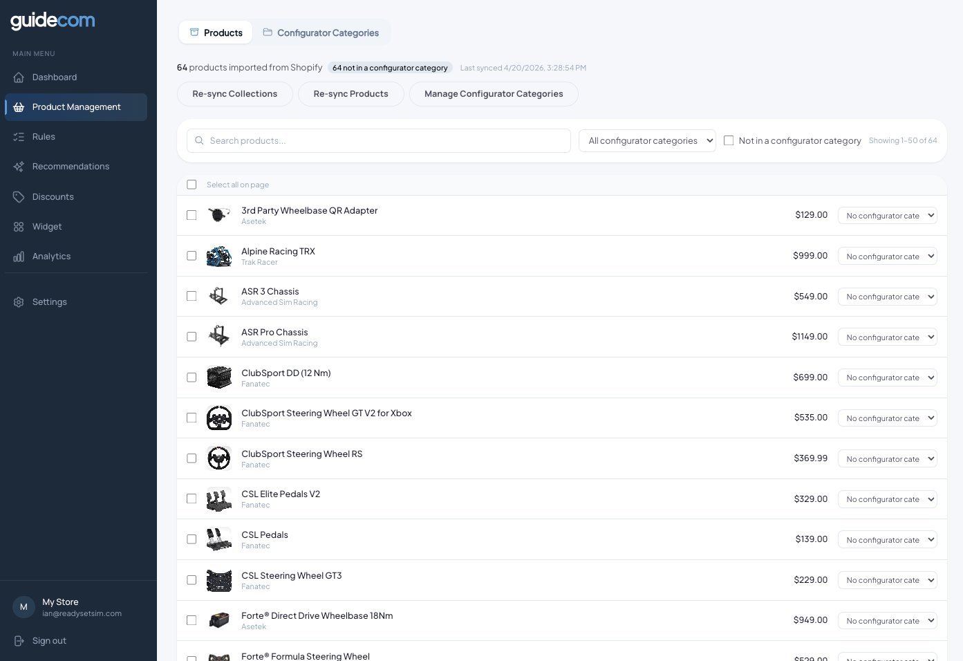 Sync complete with products visible