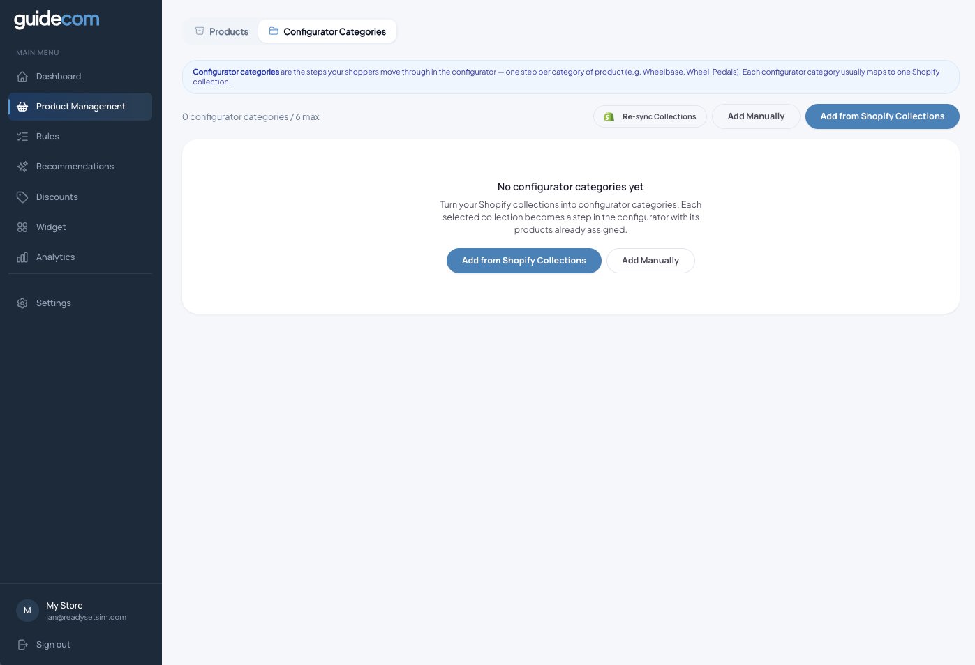 Configurator Categories empty state