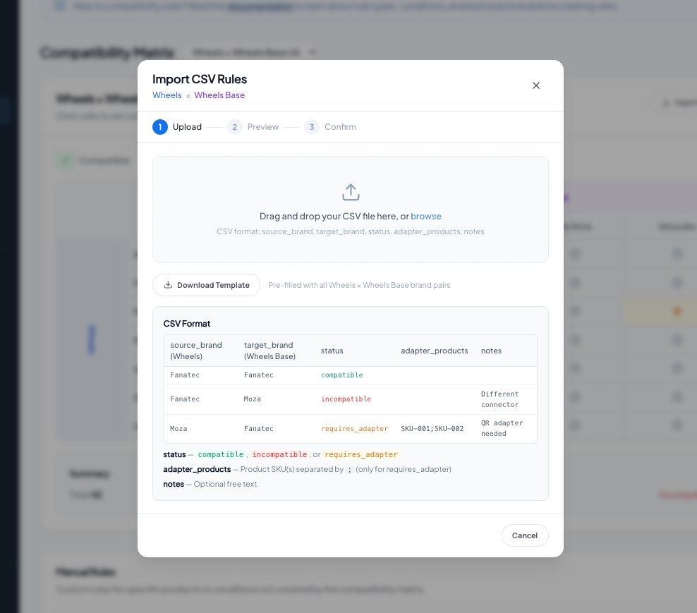 CSV import upload step